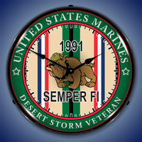 Marine Veteran Operation Desert Storm 14" LED Wall Clock