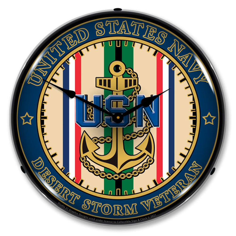 Navy Veteran Operation Desert Storm 14" LED Wall Clock