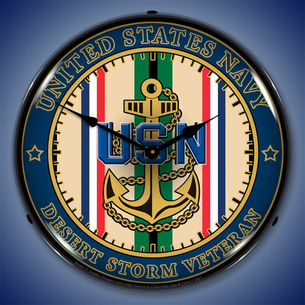 Navy Veteran Operation Desert Storm 14" LED Wall Clock