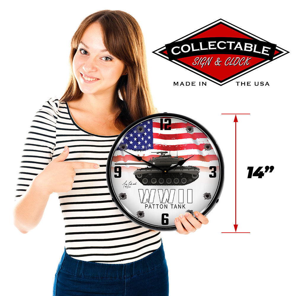WWII Patton Tank 14" LED Wall Clock