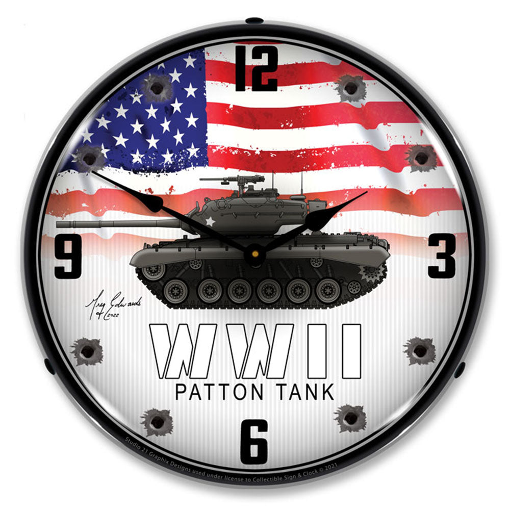 WWII Patton Tank 14" LED Wall Clock