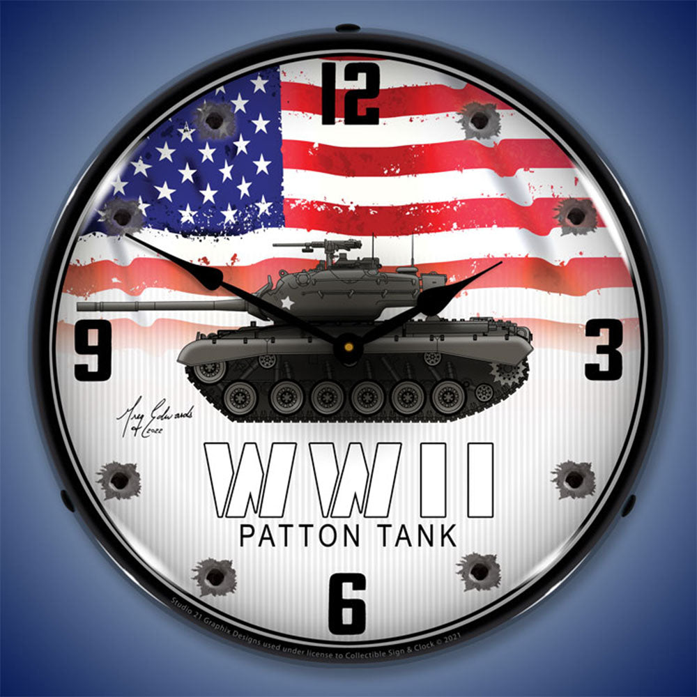 WWII Patton Tank 14" LED Wall Clock
