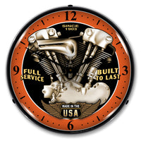Vintage V Twin Engine, Built To Last Since 1903 14" LED Wall Clock