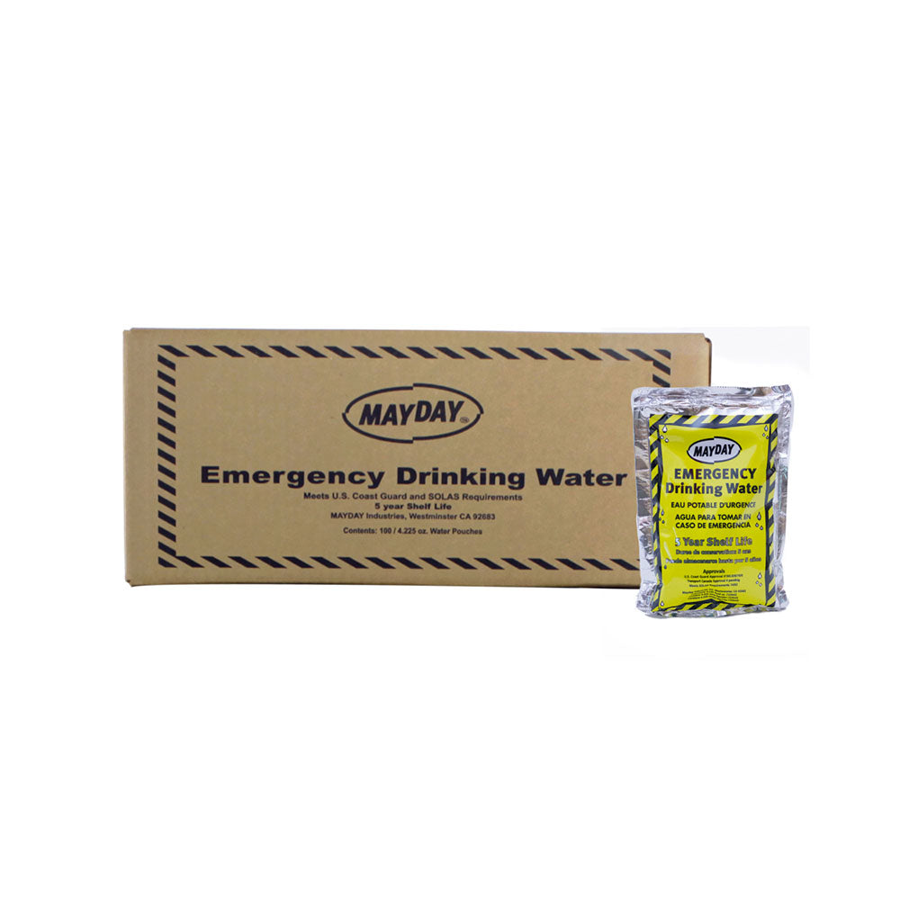 MayDay Emergency Drinking Water Pouches - 4.225 oz Individual Servings (Pack of 100/Case)