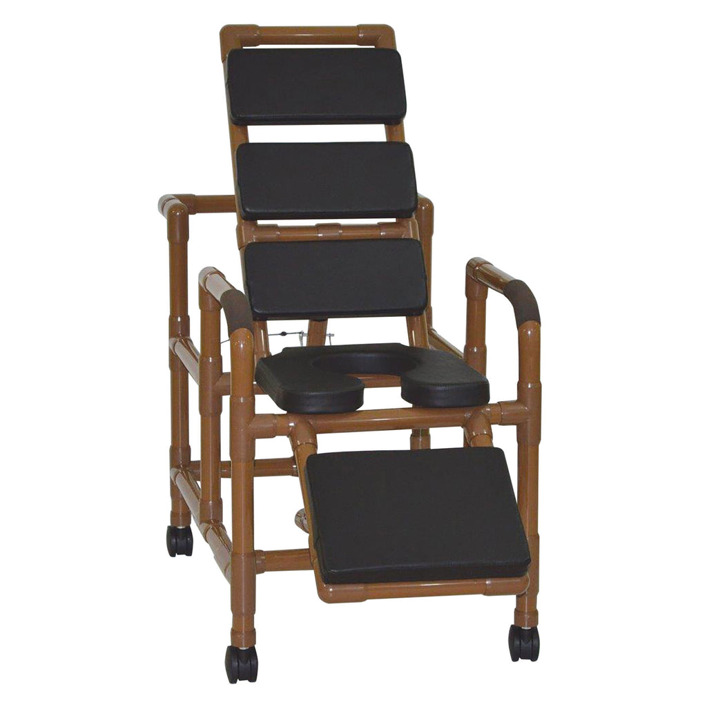 MJM Wood Tone Signature Line Superior Reclining Shower Chair with Soft Seat Deluxe Elongated and Padding