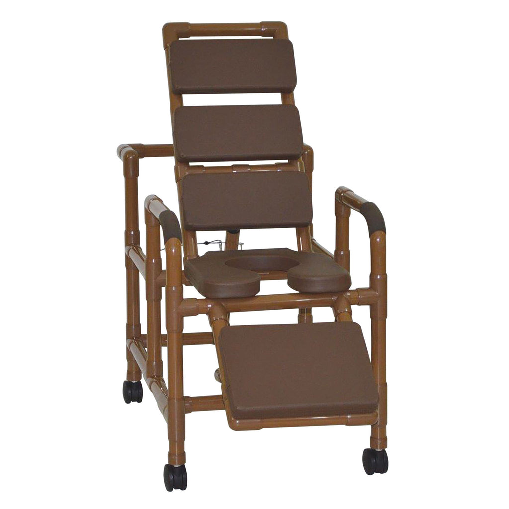 MJM Wood Tone Signature Line Superior Reclining Shower Chair with Soft Seat Deluxe Elongated and Padding