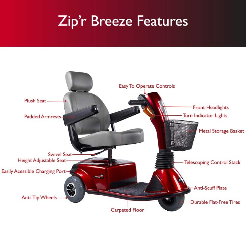 Zip’r® Breeze 3-Wheel Mobility Scooter | Full-Size Heavy-Duty Personal Transport