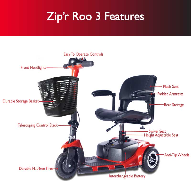 Zip’r Roo 3-Wheel Mobility Scooter – Precision Maneuverability for Indoor Facilities