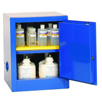 Justrite 4 Gallon 1 Door, 1 Shelf, Manual Close, Bench Top Metal Corrosive Safety Cabinet - Blue