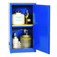 Justrite 16 Gallon, 1 Shelf, 1 Door, Manual Close, Space Saver Metal Acid and Corrosive Safety Cabinet - Blue