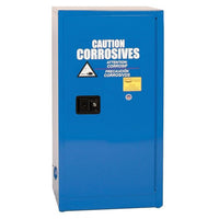 Justrite 16 Gallon, 1 Shelf, 1 Door, Manual Close, Space Saver Metal Acid and Corrosive Safety Cabinet - Blue