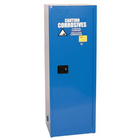 Justrite 24 Gallon, 3 Shelf, 1 Door, Self Close, Space Saver Metal Acid and Corrosive Safety Cabinet - Blue