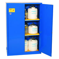 Justrite 45 Gallon, 2 Door, 2 Shelves, Manual Close, Metal Corrosive Safety Cabinet - Blue