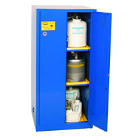 Justrite 60 Gallon, 2 Door, 2 Shelves, Manual Close, Metal Corrosive Safety Cabinet - Blue