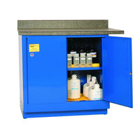Justrite 22 Gallon, 1 Shelf, 2 Door, Manual Close, Under Counter Acid and Corrosive Safety Cabinet - Blue