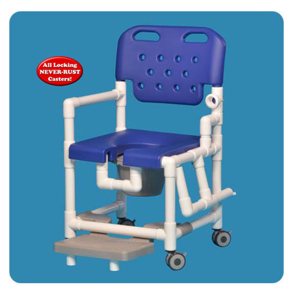 IPU Elite 20" PVC Rolling Shower Commode Chair – Wall-Facing Medical Mobilization Unit with Left Drop Arm, Slide-Out Pail, and Footrest