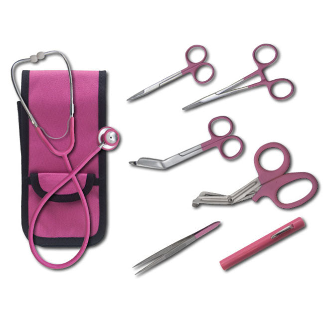 EMI Pink ColorMed Deluxe Holster Set | Professional 8-Piece EMS Instrument Kits