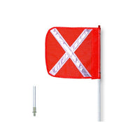 Justrite General-Purpose 5' Non-Lighted Warning Whip w/ Quick Disconnect Base 12" Orange Flag White X