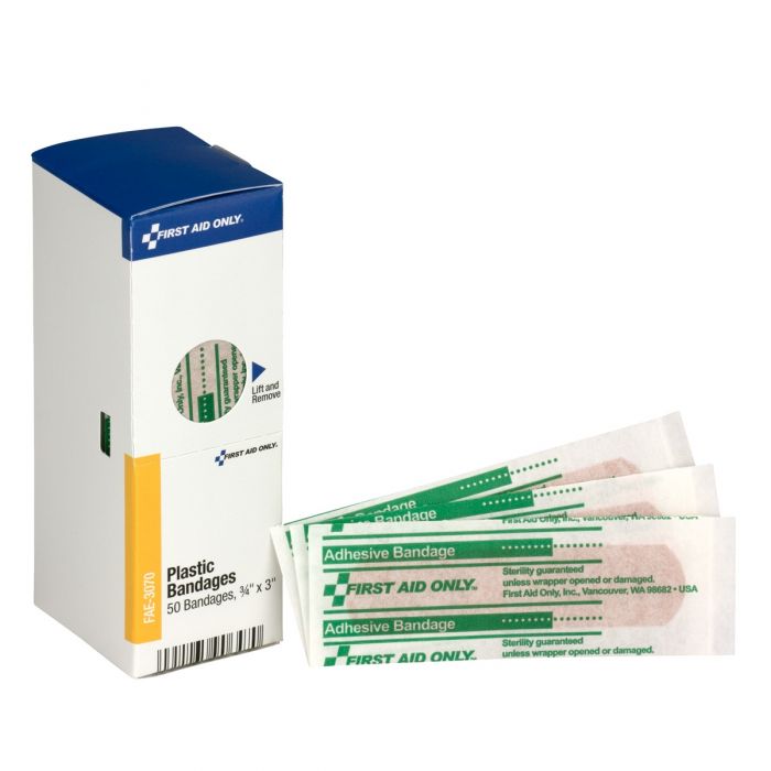 First Aid Only SmartCompliance Refill | 3/4" x 3" Adhesive Plastic Bandages | 50 Per Box