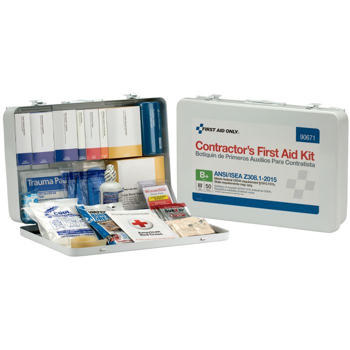 First Aid Only 50 Person Contractor Series ANSI B+, Type III First Aid Kit in Metal Case with Custom Logo