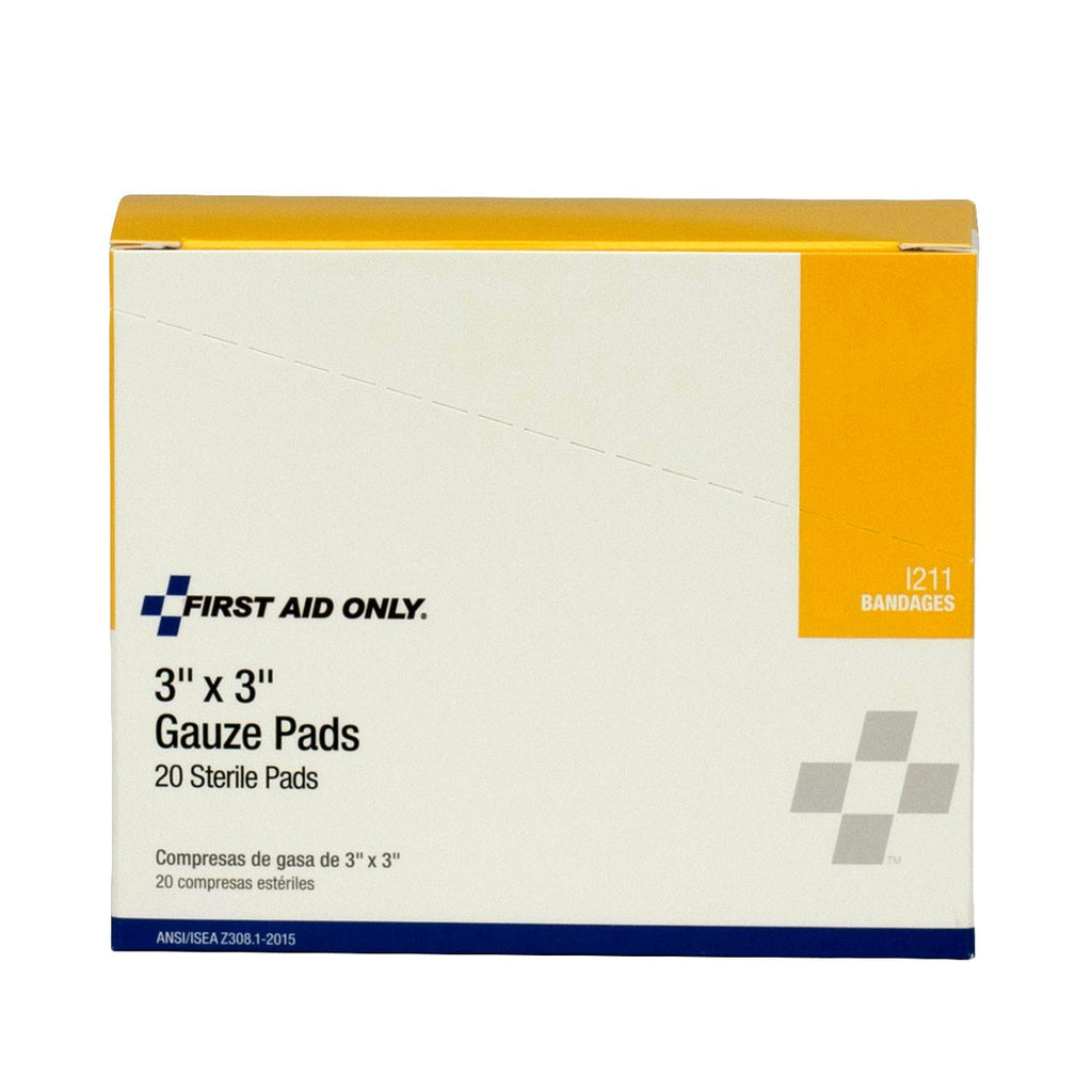 First Aid Only Sterile Gauze Pads | 3" x 3" 8-Ply Wound Dressings, 20 per Box