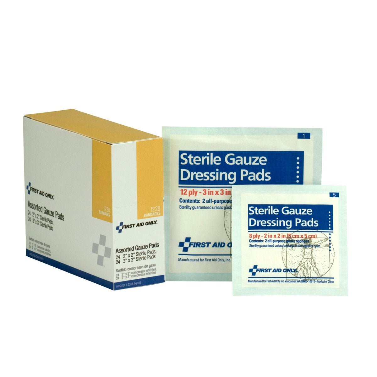First Aid Pad First Aid Only Assorted Sterile Gauze Pads | 24-Count Multi-Size Pack