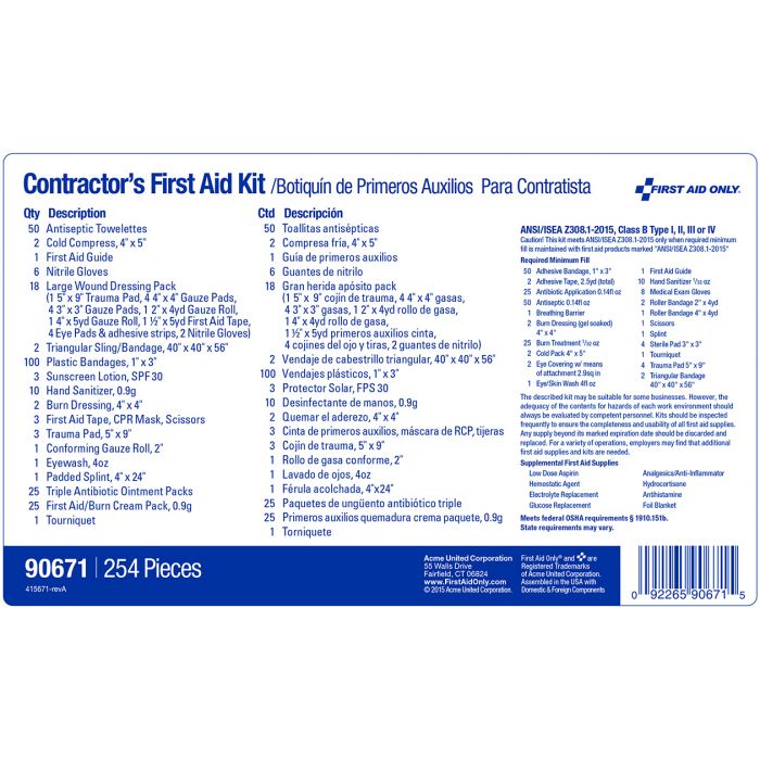 First Aid Only 50 Person Contractor Series ANSI B+, Type III First Aid Kit in Metal Case with Custom Logo