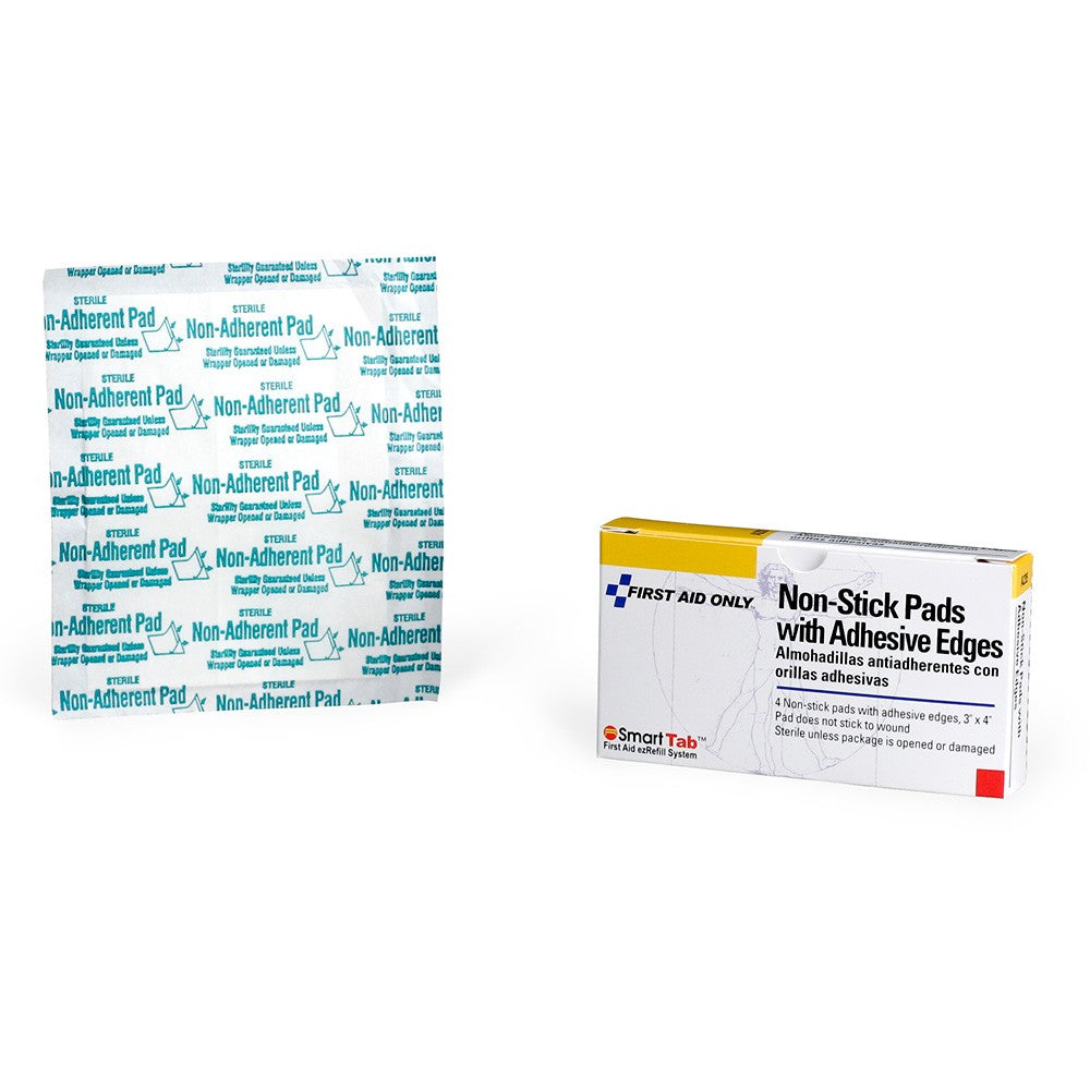 First Aid Only Non-Adherent Pads with Adhesive Edges | 3" x 4" Sterile Dressings, 4 Per Box