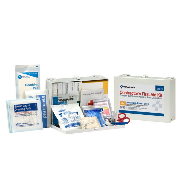 First Aid Only 25 Person Contractor ANSI A+, Class I & II First Aid Kit in Metal Case with Custom Logo