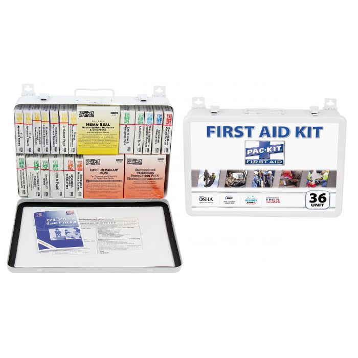 First Aid Only 36-Unit Weatherproof Steel Kit with BBP, CPR, and Custom Logo