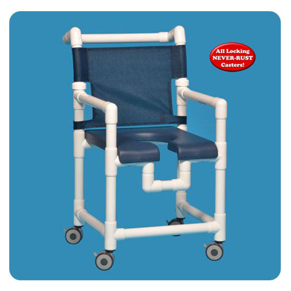 IPU 41 Open-Front Soft Seat Deluxe Shower Chair – Rust-Proof Healthcare Grade PVC Mobile Commode and Shower Chair for Long-Term Care
