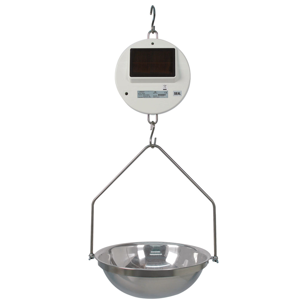 Detecto Digital Solar Hanging Scale with Stainless Steel Pan and Bow | NTEP Legal-for-Trade Battery-Free Commercial Weight System