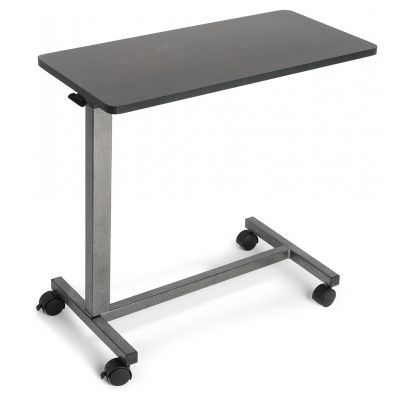 Graham Field Economy Overbed Table - Adjustable Height Non-Tilt Walnut Top