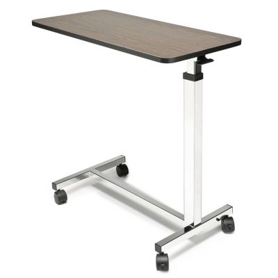 Graham Field Economy Overbed Table - Adjustable Height Non-Tilt Walnut Top