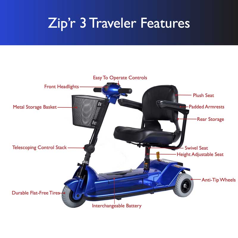 ZIP'R 3 Traveler 3-Wheel Long Range Portable Mobility Scooter