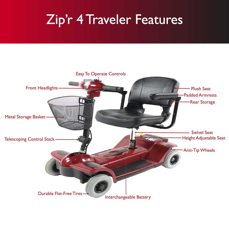 ZIP’R 4 Traveler — Portable 4-Wheel Long-Range Mobility Scooter for Professional Use